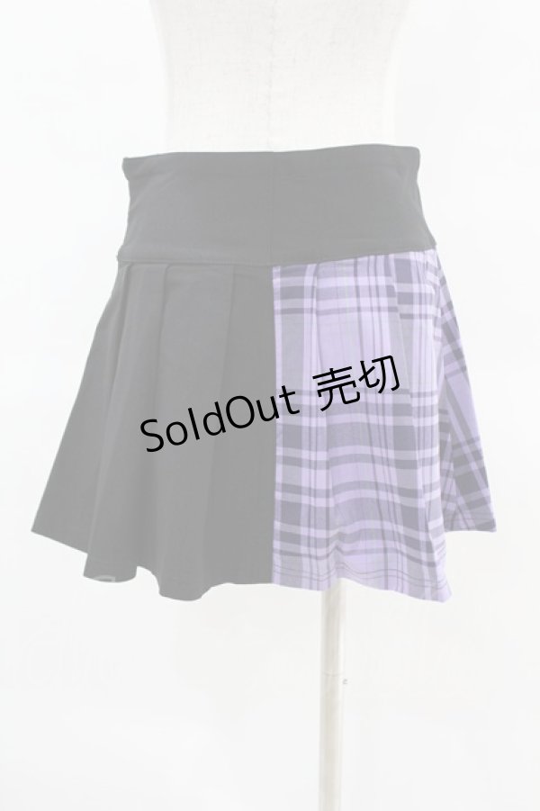 画像2: KILL STAR / CATTLE PLEATED SKIRT XS ブラック/ライラックタータン H-25-04-02-1015-SL-SK-KB-ZH (2)