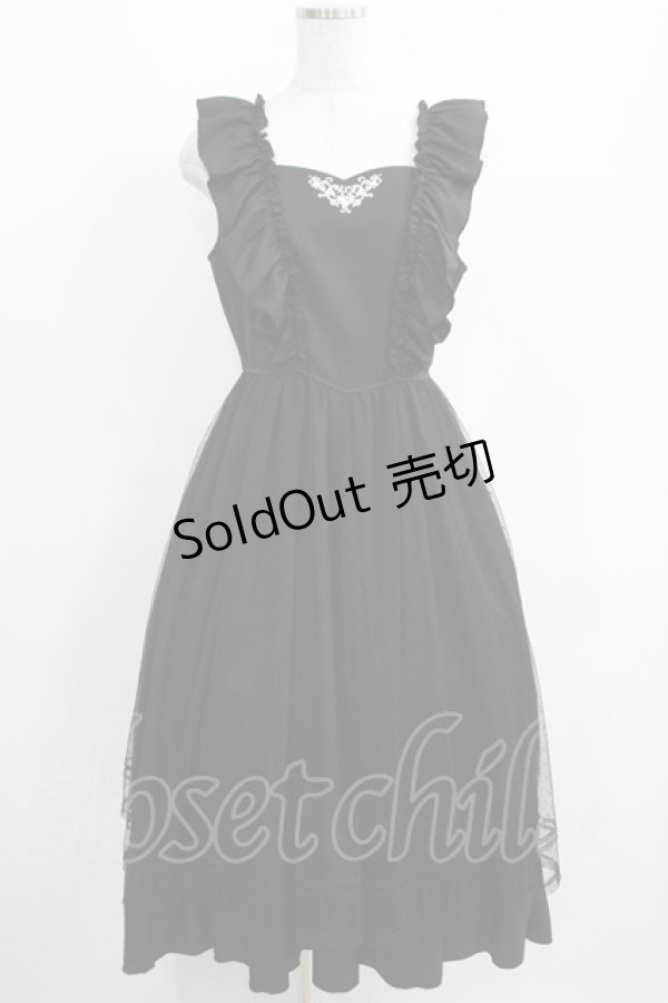 画像1: axes femme POETIQUE / トランプ刺繍エプロン風ワンピース M ブラック H-25-04-02-017-AX-OP-NS-ZH (1)