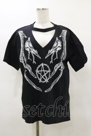 画像: Restyle / Black pagan tshirt with choker Antlers Top XXL ブラック H-25-04-03-011-GO-TO-KB-ZH