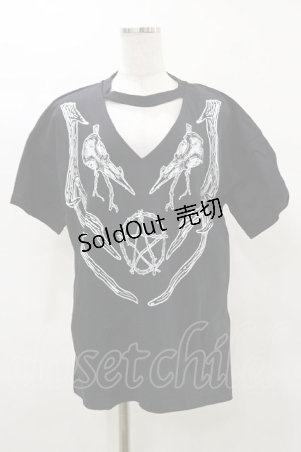 画像1: Restyle / Black pagan tshirt with choker Antlers Top XXL ブラック H-25-04-03-011-GO-TO-KB-OS (1)