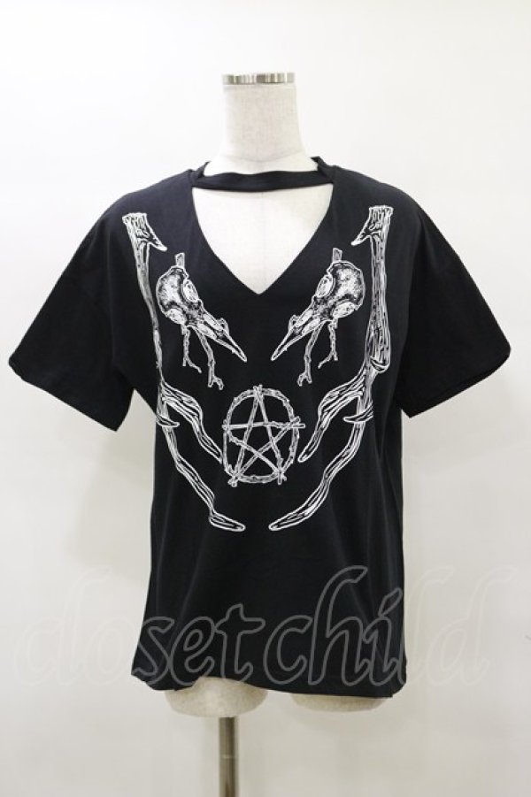 画像1: Restyle / Black pagan tshirt with choker Antlers Top M ブラック H-25-04-03-012-GO-TO-KB-ZH (1)