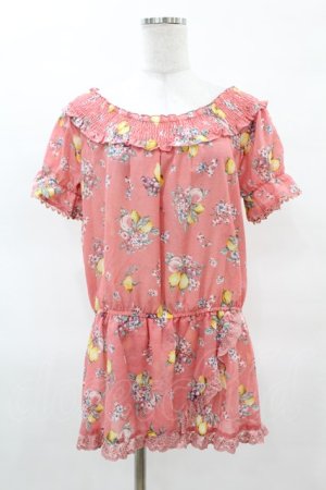 画像: axes femme / フルーツ柄トップス M ピンク H-25-04-04-1048-AX-TO-NS-ZH