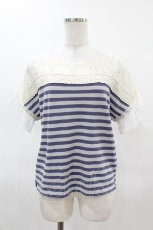 画像: axes femme / レース切替ボーダートップス M アイボリー/ブルー H-25-04-04-1049-AX-TO-NS-ZH