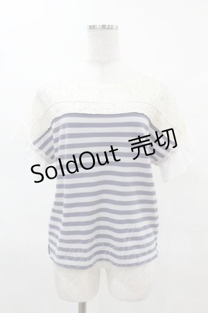 画像: axes femme / レース切替ボーダートップス M アイボリー/ブルー H-25-04-04-1049-AX-TO-NS-ZH