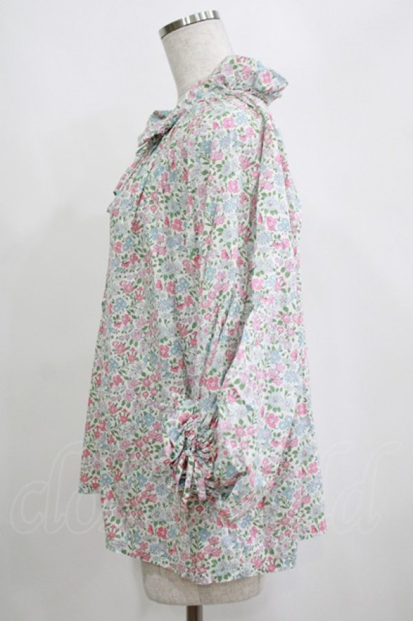 画像2: Jane Marple Dans Le Salon / Lawn Liberty Bubble Sleeve Blouse  オフ×ピンク×ブルー H-25-04-04-065-JM-BL-KB-ZH (2)