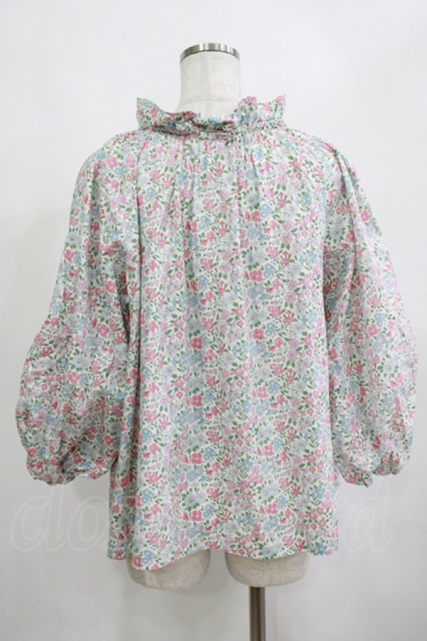 画像3: Jane Marple Dans Le Salon / Lawn Liberty Bubble Sleeve Blouse  オフ×ピンク×ブルー H-25-04-04-065-JM-BL-KB-ZH (3)