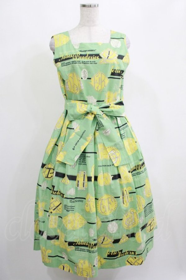 画像1: Jane Marple / Jolies broderies square dress  citron green H-25-04-04-009-JM-OP-KB-ZH (1)