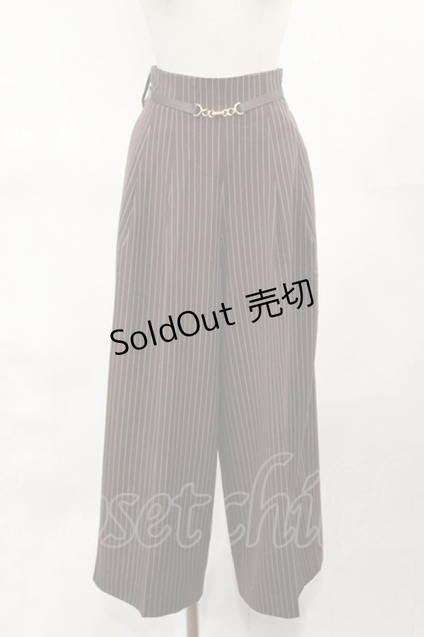 画像1: F&A / ビットベルト付きレジメストライプパンツ 1 BROWN×WH H-25-04-05-1015-LO-PA-NS-ZH (1)