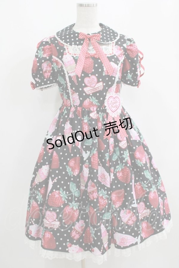 画像1: Angelic Pretty / Fresh Strawberry Dinerワンピース Free ブラック H-25-04-05-007-AP-OP-NS-ZH (1)