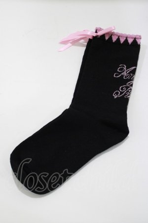 画像: Angelic Pretty / ハートピコットリボンクルー丈ソックス Free ブラック H-25-04-05-065-AP-ZA-NS-ZH