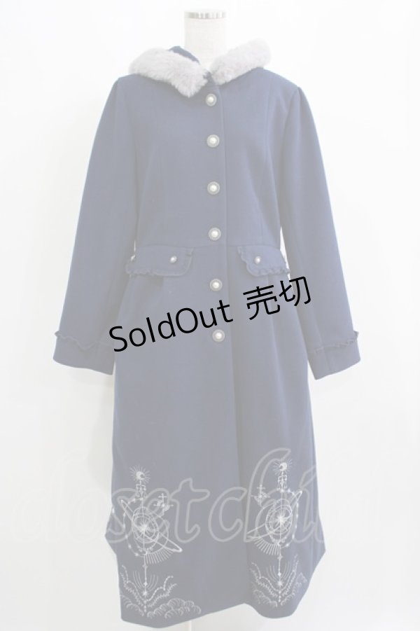 画像1: axes femme / 天体刺繍フード付コート L ネイビー H-25-04-06-1021-AX-CO-NS-ZT-C057 (1)