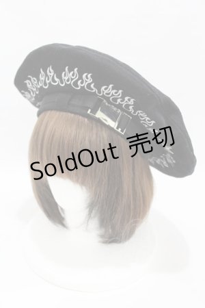 画像: Candy Stripper / FIRE PATTERN BERET【LiSA×Candy Stripper】  黒×白 H-25-04-07-001-PU-AC-KB-ZH