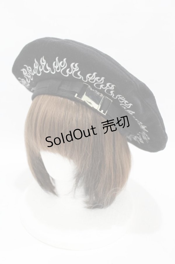 画像1: Candy Stripper / FIRE PATTERN BERET【LiSA×Candy Stripper】  黒×白 H-25-04-07-001-PU-AC-KB-ZH (1)