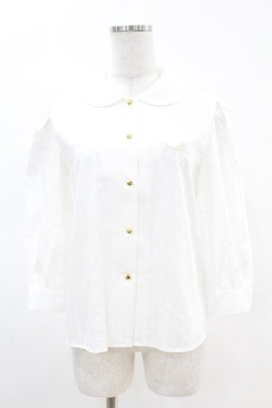 画像: MILK / ロゴ刺繍ハートボタンブラウス  白 H-25-04-07-039-ML-BL-KB-ZH