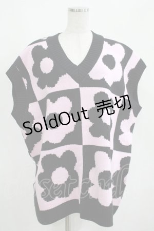画像: Candy Stripper / FLOWER PATTERN KNITベスト  ライトピンク H-25-04-07-1044-PU-TO-KB-ZT162