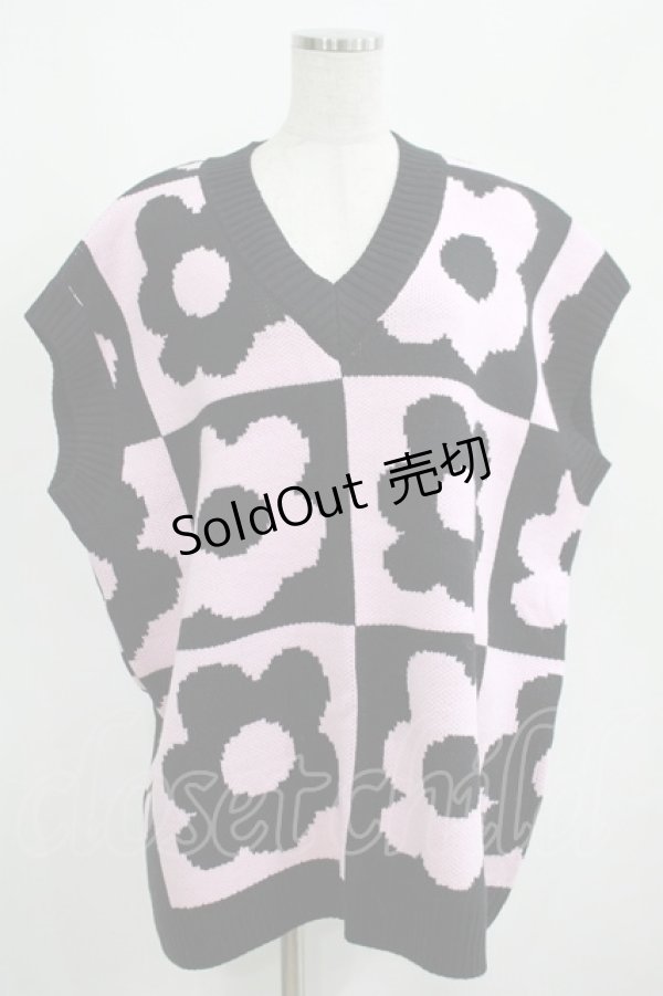 画像1: Candy Stripper / FLOWER PATTERN KNITベスト  ライトピンク H-25-04-07-1044-PU-TO-KB-ZT162 (1)