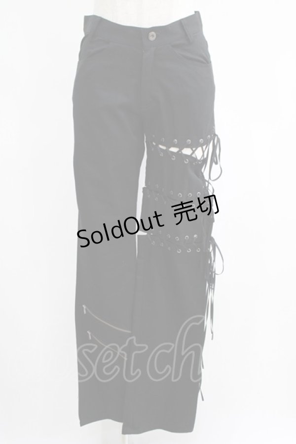 画像1: BPN / レースアップ縫合パンツ M 黒 H-25-04-07-1049-GO-PA-KB-ZH (1)