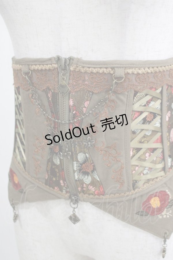 画像5: Ozz oneste / 椿刺繍チャーム付ショートコルセット  カーキ H-25-04-07-1051-OO-ZA-KB-ZH (5)