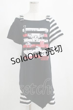 画像: Deorart / 肩ベルト半袖プリントカットソー L 黒 H-25-04-07-1055-PU-TO-KB-ZH