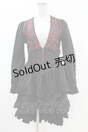 画像: Ozz oneste / ジャガード切替フリルオーバージャケット  黒×赤 H-25-04-07-007-OO-JA-KB-ZH