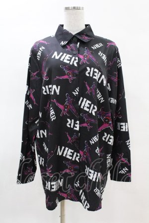 画像: NieR Clothing / 総柄長袖シャツ  黒×紫 H-25-04-07-028-PU-BL-KB-ZH