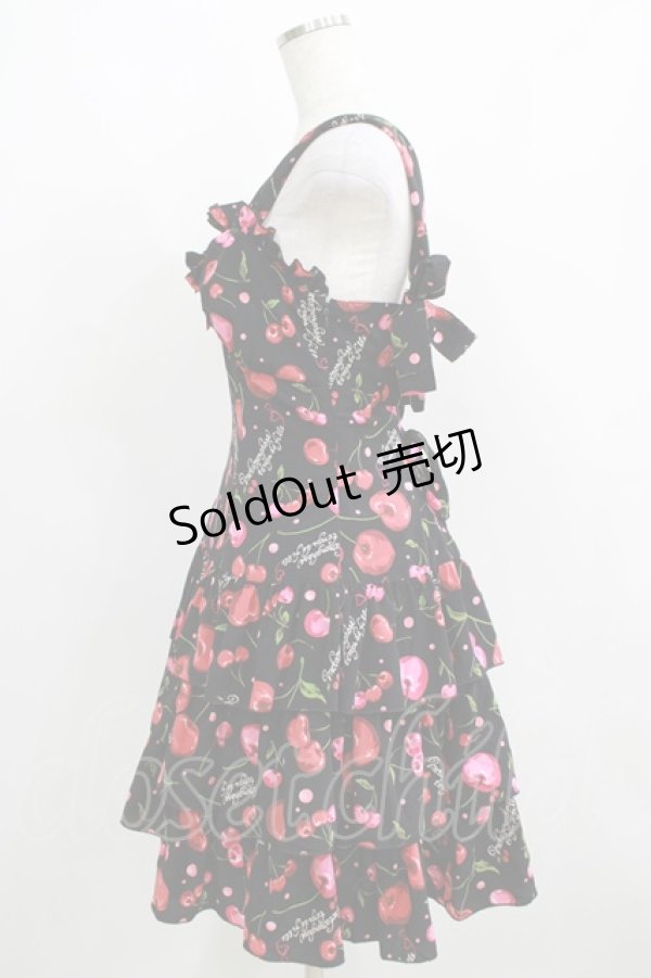 画像2: metamorphose / Vintage Cherryジャンパースカート（ロイヤルデシン） Free ブラック H-25-04-08-1049-ME-OP-NS-ZH (2)