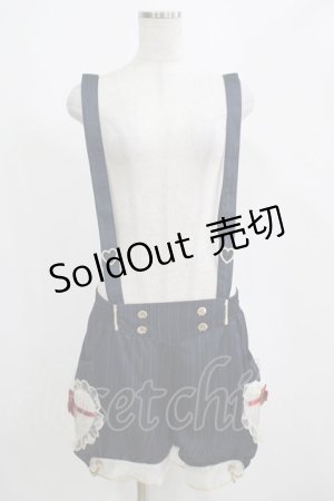 画像: Ichigo Mikou（海外ロリータブランド） / ストライプサスペンダーパンツ M〜L ネイビー H-25-04-08-1062-LO-PA-NS-ZH