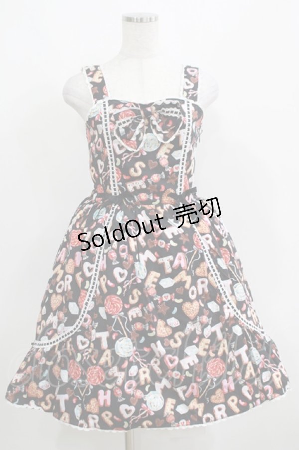 画像1: metamorphose / ビスケット柄リボンジャンパースカート Free ブラック H-25-04-08-1014-ME-OP-NS-ZH (1)