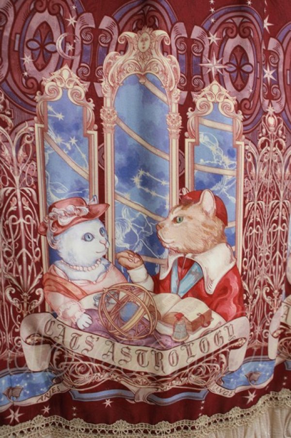 画像4: Honey Honey（海外ロリータブランド） / Cats' Astrologyワンピース S ボルドー H-25-04-08-1021-EL-OP-NS-ZH (4)