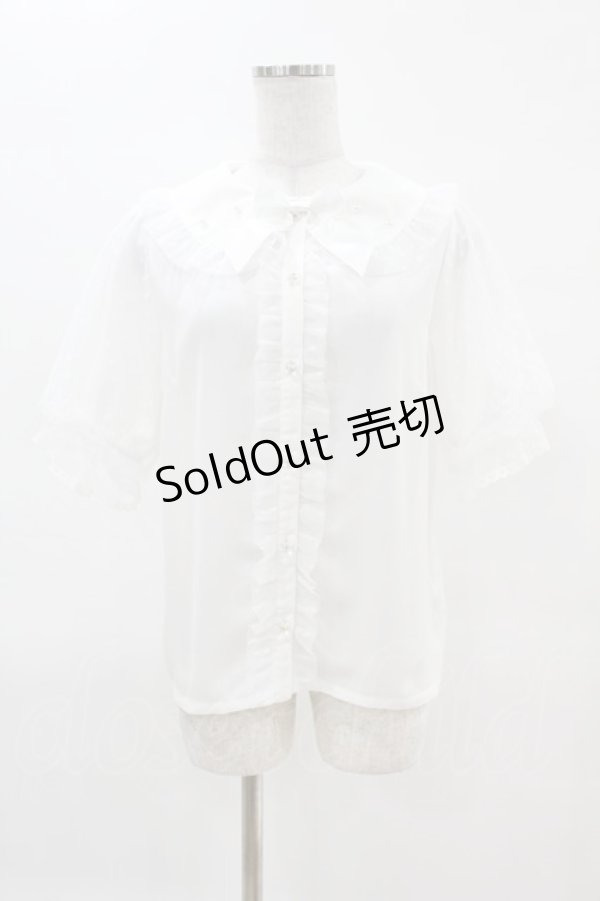 画像1: axes femme kawaii / ドットチュール半袖ブラウス M オフ H-25-04-08-007-AX-BL-NS-ZH (1)