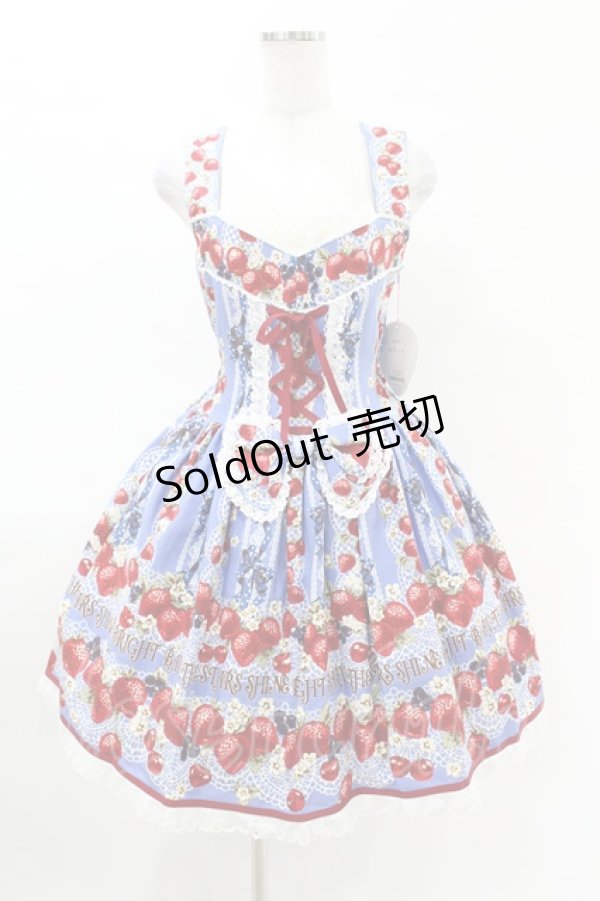 画像1: BABY,THE STARS SHINE BRIGHT / Strawberry’s Heart Drops柄ジャンパースカートI Free ブルー H-25-04-09-038-BA-OP-NS-ZH (1)