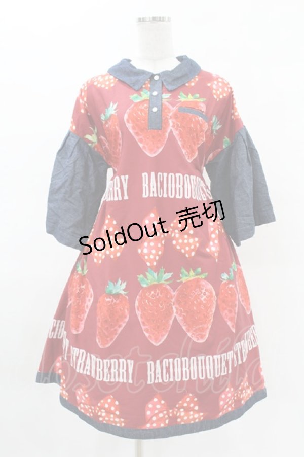 画像1: Bacio Bouquet（海外ロリータブランド） / Strawberryワンピース L ブルー/レッド H-25-04-09-049-LO-OP-NS-ZH (1)