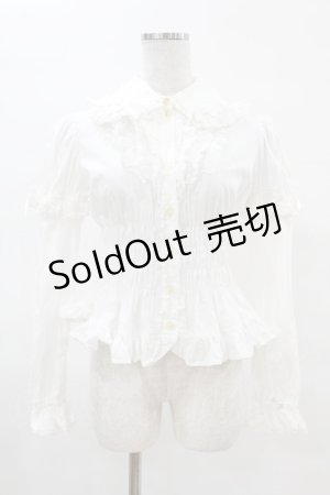 画像: Angelic Pretty / リボンちゃんシャーリング付け袖ブラウス Free オフ H-25-04-09-055-AP-BL-NS-ZH