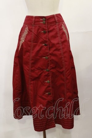 画像: axes femme / 前釦刺繍入ミドルスカート M レッド H-25-04-09-1036-AX-SK-NS-ZH