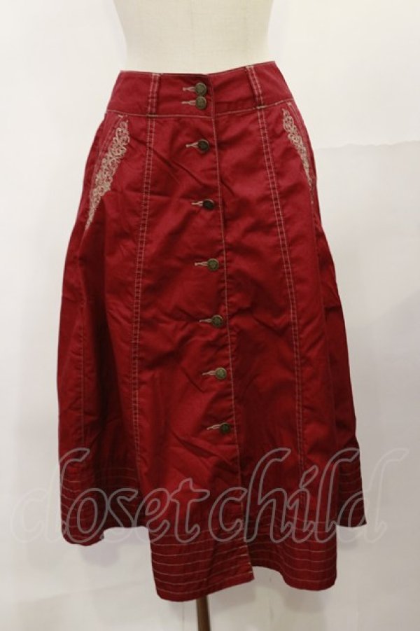 画像1: axes femme / 前釦刺繍入ミドルスカート M レッド H-25-04-09-1036-AX-SK-NS-ZH (1)
