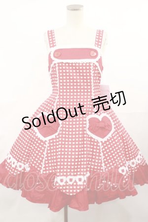 画像: Angelic Pretty / ドキドキハートジャンパースカート Free レッド H-25-04-09-1003-AP-OP-NS-ZH