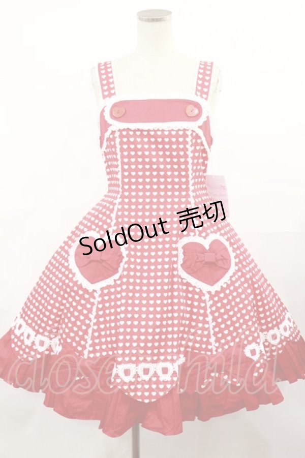 画像1: Angelic Pretty / ドキドキハートジャンパースカート Free レッド H-25-04-09-1003-AP-OP-NS-ZH (1)