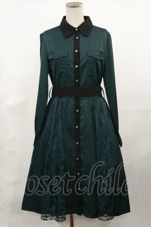 画像: axes femme / バイカラー襟シャツワンピース M グリーン H-25-04-09-1026-AX-OP-NS-ZH