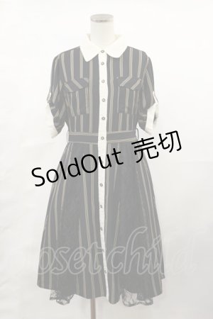画像: axes femme / マルチストライプ半袖ワンピ M ブラック H-25-04-09-1027-AX-OP-NS-ZH