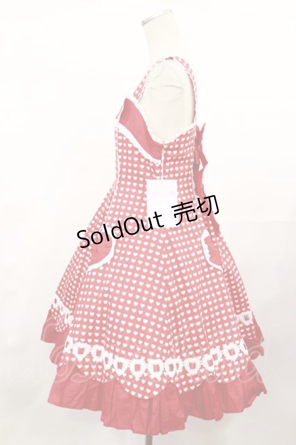 画像2: Angelic Pretty / ドキドキハートジャンパースカート Free レッド H-25-04-09-1003-AP-OP-NS-ZH (2)