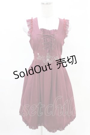 画像: Ozz Croce / 薔薇刺繍ジャンパースカート  エンジ H-25-04-10-001-OO-OP-KB-ZH