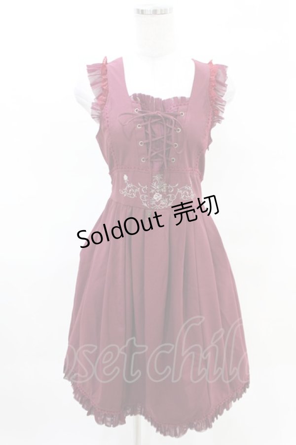 画像1: Ozz Croce / 薔薇刺繍ジャンパースカート  エンジ H-25-04-10-001-OO-OP-KB-ZH (1)