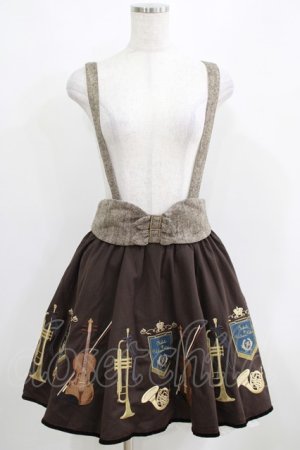 画像: Amavel / 楽器刺繍入りサスペンダー付ミニ丈スカート Free ブラウン H-25-04-10-1031-CA-SK-NS-ZH