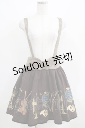 画像: Amavel / 楽器刺繍入りサスペンダー付ミニ丈スカート Free ブラウン H-25-04-10-1031-CA-SK-NS-ZH