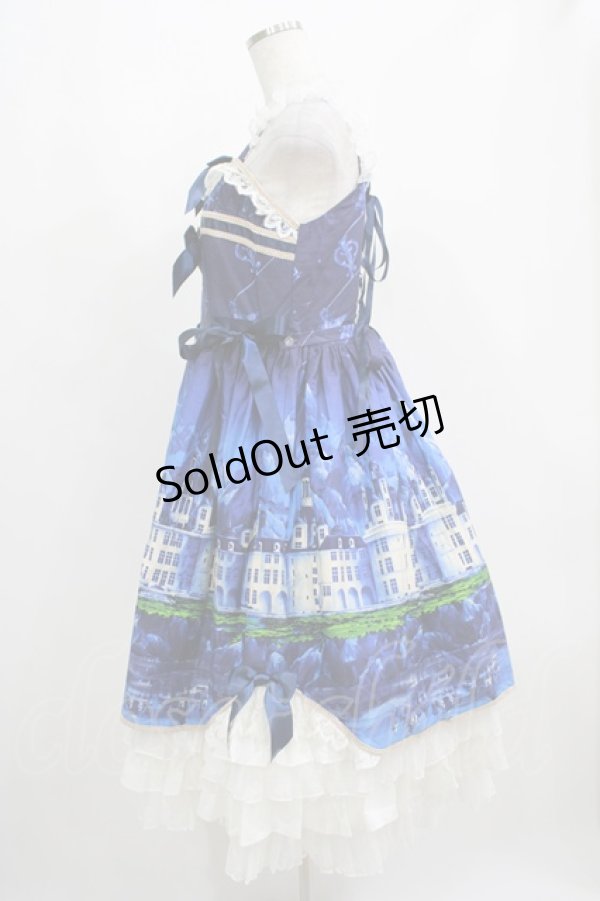 画像2: Neverland Lolita（海外ロリータブランド） / Lakeside Castleジャンパースカート Free ネイビー H-25-04-10-1001-GO-OP-NS-ZH (2)