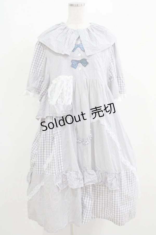 画像1: 四千金出品（海外ロリータブランド） / ギンガムチェックワンピース L グレー H-25-04-10-1006-GO-OP-NS-ZH (1)