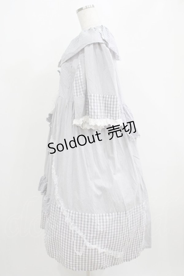 画像2: 四千金出品（海外ロリータブランド） / ギンガムチェックワンピース L グレー H-25-04-10-1006-GO-OP-NS-ZH (2)