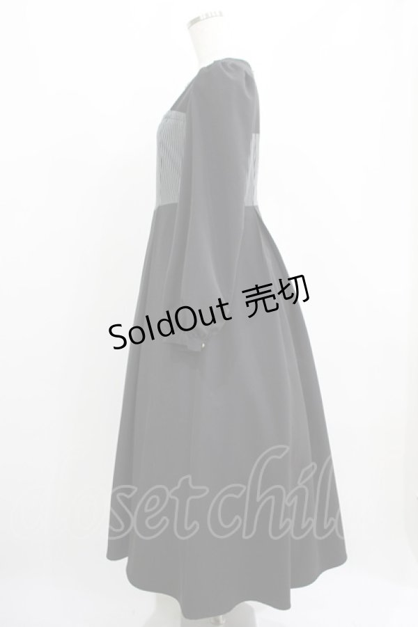 画像2: Maison de FLEUR Petite Robe canone / 森でワルツをワンピース（ストライプ） M ブラック H-25-04-10-1007-EL-OP-NS-ZH (2)