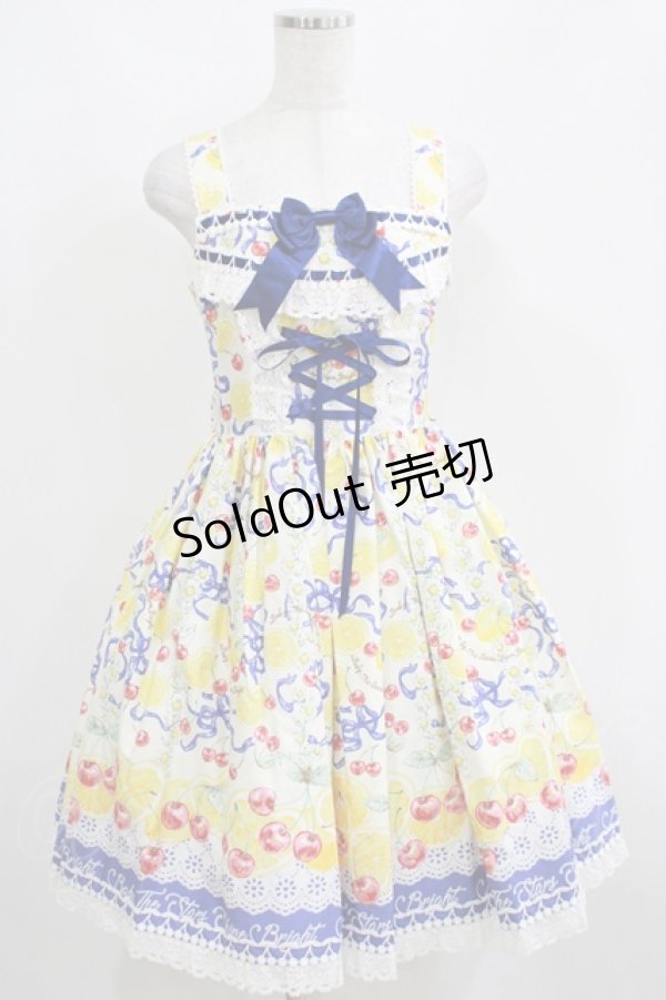 画像1: BABY,THE STARS SHINE BRIGHT / Cheerful Lemon柄ジャンパースカートI Free 生成/紺 H-25-04-10-1021-BA-OP-NS-ZH (1)