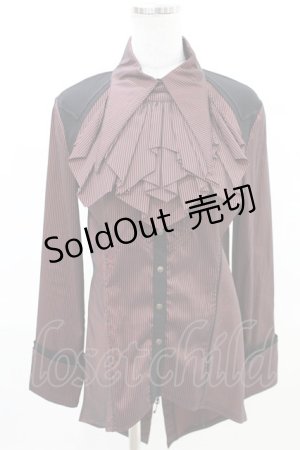 画像: Ozz Croce / ジャボ付ストライプロングブラウス  赤×黒 H-25-04-10-011-OO-BL-KB-ZH